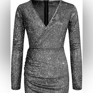 Express Multicolor Metallic Ruched Dress Medium